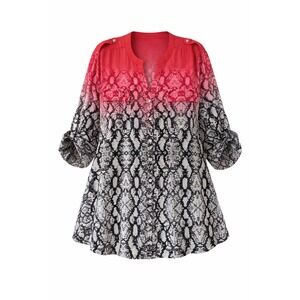 Calvin Klein Womens Plus 3X Red Ombre Snake Print Roll Tab Button Down Blouse